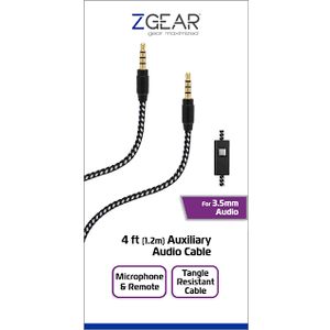 ZGEAR 4FT AUXILIARY CABLE - MICROPHONE & REMOTE TANGLE RESISTANT 3.5mm Audio