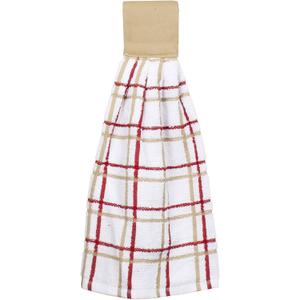 Ritz KitchenWears 100% Cotton Terry Hanging Kitchen Tie Towel, Multi-Check, Biscotti