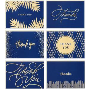 Hallmark Thank You Cards Assortment, Gold and Navy (120 Thank You Notes with Envelopes for Wedding, Bridal Shower, Baby Shower, Business, Graduation) (5.2 x 3.75 inch (120 Cards))