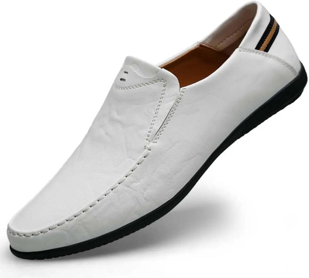 Loafer Premium Genuine Leather Men's Casual Shoes Slip On Mens Driving Penny Loafers for Men Lightweight Breathable (11, White)