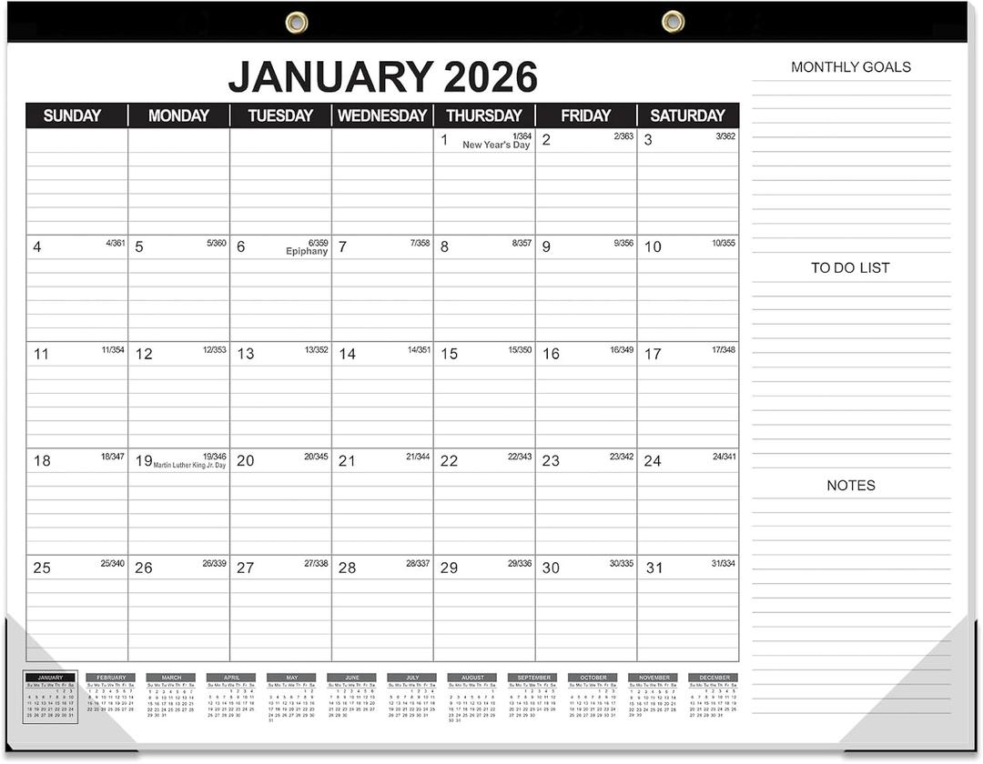 GuassLee Large Desk Calendar 2026, 22" x 17" Desktop Wall Calendar 18 Months Planner Runs from Jan. 2026 to Jun. 2027 with Julian Date To-do & Notes Monthly Goals for School Home Office