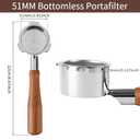 51mm Bottomless Portafilter for CM5418, 3 Ears Portafilter with 51mm Puck Screen Compatible for CASABREWS Espresso Machine CM5418, 3700Essential and 5418Pro, Stainless Steel Filter Holder and Filter (Silver&Wood)