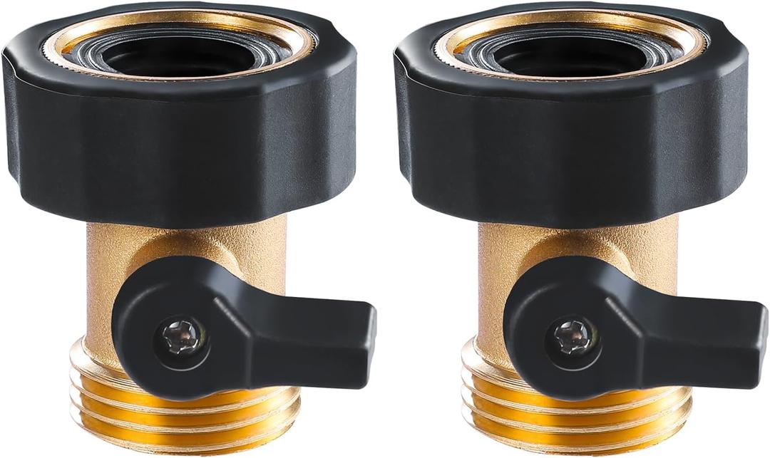 Twinkle Star Heavy Duty Brass Shut Off Valve Garden Hose Connector, Set of 2, TWIS3001