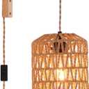 Plug in Wall Sconce,Farmhouse Wicker Wall Lamp Plug in,Hand Woven Rattan Wall Light Farmhouse Rustic Boho Sconces Wall Lighting for Living Room Bedroom (1 PACK)