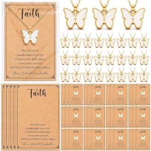 Unittype 20 Sets/40 Sets Christian Necklace Gift Faith Cards Women Mothers Baptism Butterfly Cross Jewelry Bible Verses Cards