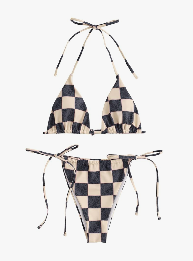 ZAFUL Triangle Bikini for Women 2 Piece Halter Bikini Sets Sexy High Cut Bathing Suit Side Tie Swimsuits M