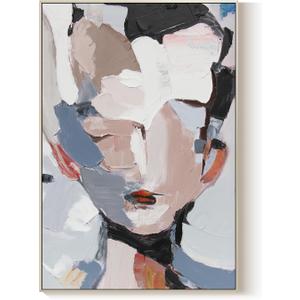 GeekMacro Abstract Face Textured Painting Hand Painted Colorful Wall Art for Living Room Large Framed Modern Canvas Artwork 45x30 Vertical Wall Decor