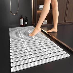 XIYUNTE Shower Mat Non Slip Bath Mat for Tub - 36 x 16 Inch Bathtub Mat Non Slip Shower Mat for Inside Shower, TPE Bath Mat with Powerful Suction Cup, Easy to Cut Bath Tub Mat, Grey