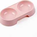 Pet Food and Water Bowl, Double Feeding Bowls, Small Grey, for Cats and Small Dogs, Portable Pet Accessories (Pink)