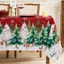 Romanstile Red Christmas Tablecloth Rectangle 60 x 102 Inch, Waterproof Winter Table Cloth with Deers Tree Print, Stain Resistant Farmhouse Table Cover for Holiday, Dinner, Party