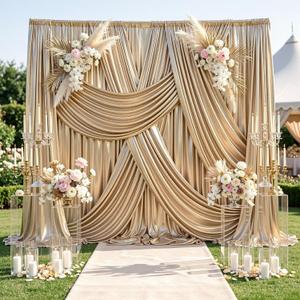 20x12FT Champagne Sequin Curtains Backdrop, Wrinkle Free Drop for Wedding | 4 Panels 5x12FT hot-stamped shimmer fabric, glitter drapes. Perfect for photography, birthday, graduation, party, stage decor