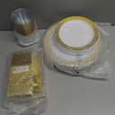 150 Count Gold Plastic Dinnerware Set, Elegant Disposable Include: 25 Gold Lace Plastic Plates, 25 Dessert Plates, 25 Forks, 25 Knives, 25 Spoons, 25 Cup, Ideal for Party, Birthday and Thanksgiving