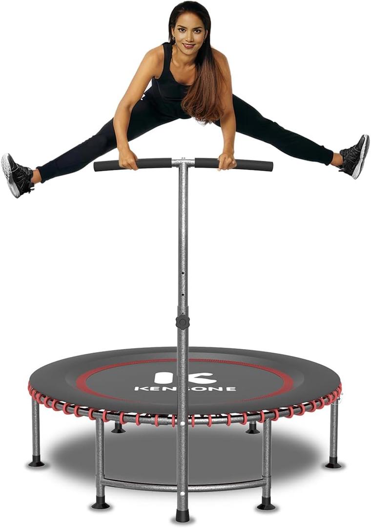 40" Mini Rebounder for Adults with Bungee Cords, 450/550LBS Quiet Indoor Exercise Trampoline with Adjustable Foam Handle Bar for Gym Workout, Home Fitness