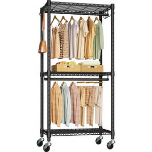 FUTASSI P3 Mini Rolling Clothes Rack, Clothing Racks for Hanging Clothes, Heavy Duty Garment Rack with Wheels, Freestanding Portable Closet Rack 23.6'' W x 14'' D x 78.5'' H, Max Load 430 Lbs, Black