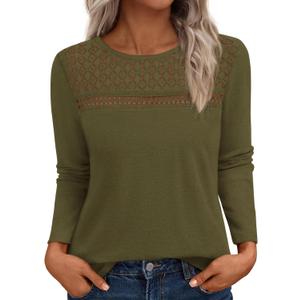 BTFBM Lace Long Sleeve Shirts Womens Tops Dressy Casual (XXL)