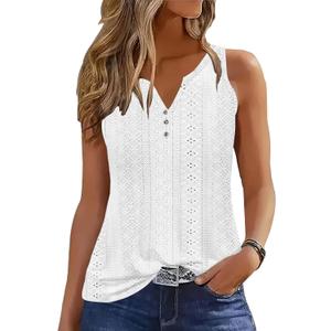 ETCYY Tank Tops for Women Loose Fit 2026 Trendy Casual Tunic Blouses Button Down V Neck T Shirts Sleeveless Summer Tops, small