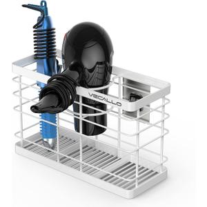 Hair Tool Organizer, Curling iron stands, Bathroom Organizer Basket Hair Supplies Organizer Storage Hair Dryer Holder- Wall Mount No Drilling (White)