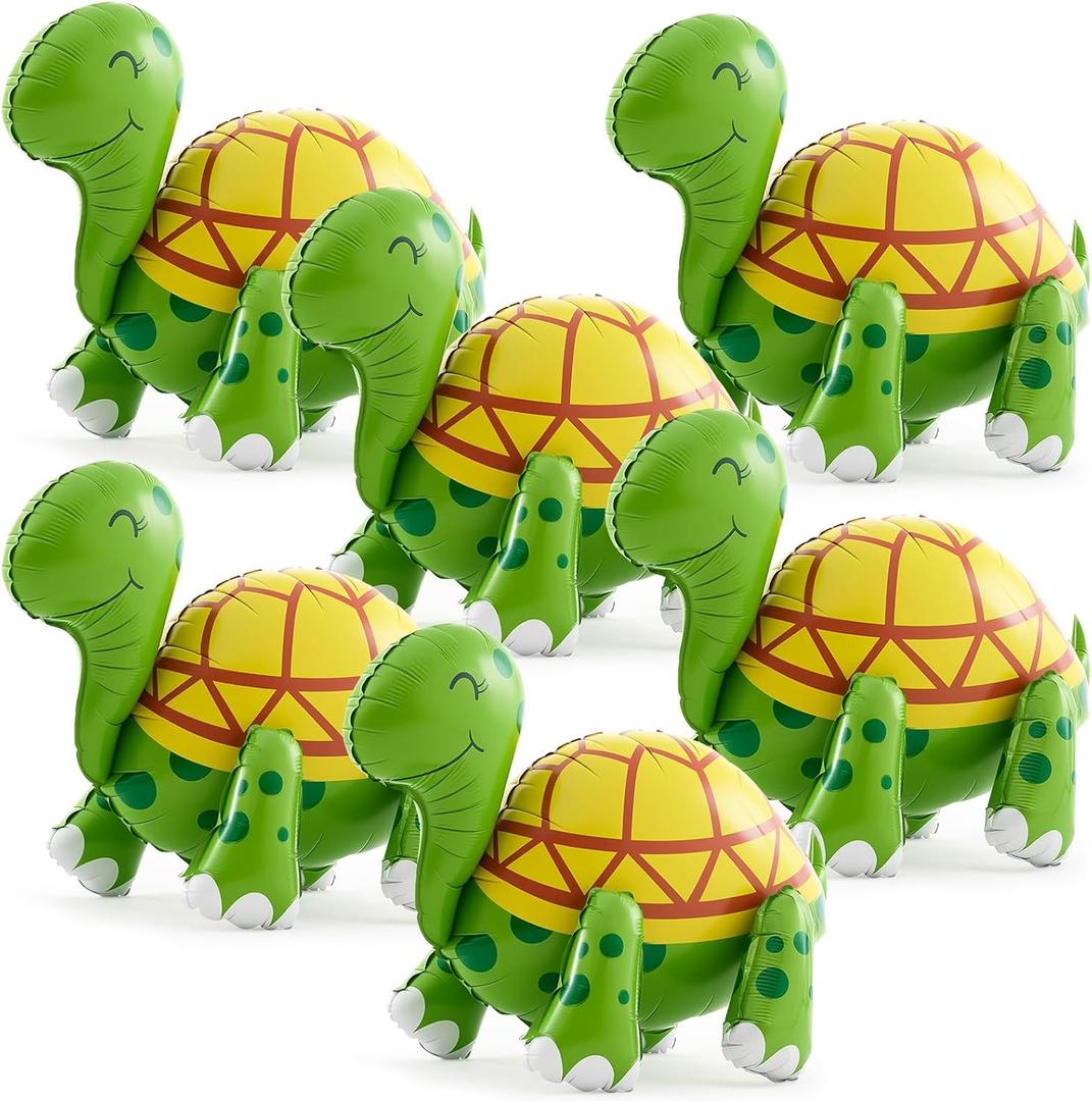 6 Pcs Giant Turtle Balloon 4D Walking Tortoise Inflatable Balloons Animal Standing Foil Balloons Birthday Party Supplies for Circus Forest Zoo Wildlife Theme Party Decorations