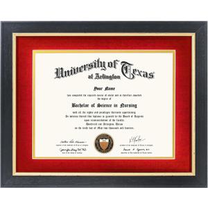 GMFrames 8.5x11 Wood Diploma Frame with Red Mat or Display 11x14 Certificates without Mat, Tempered Glass, Rustic Black Finish with Gold Trim