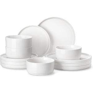 MALACASA 12 Pieces Porcelain Dinnerware Set, Modern White Dish Set for 4, Premium Serving Plates and Bowls Sets, Chip and Scratch Resistant Dishware Sets Kitchen Dishes Dining Ware Set, Series LEAH