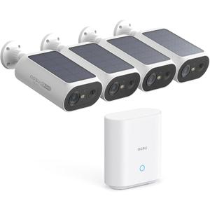 AOSU Solar Security Cameras Wireless Outdoor, 2Mins DIY Installation, No Subscription Cameras for Home Security System, Local Storage, 2K Color Night Vision for Surveillance, 2.4&5ghz WiFi, 4 Cam-kit