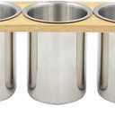 Flatware Caddy Stainless Steel Cutlery Holder with Wood Base