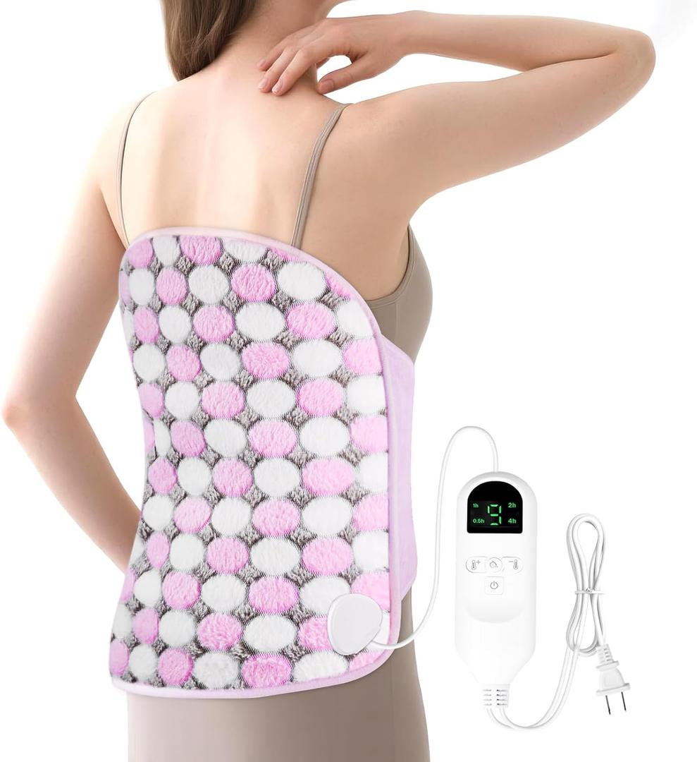 Heating Pads for Period Cramps/Back Pain, 4 Timer(Max 4H)/9 Heat/10ft Long Cord/ 16 * 24" Heat Pad+27" Belt Wearable(51" in Total) Electric Wrap Around Heating Pad Birthday Gift (Purple)