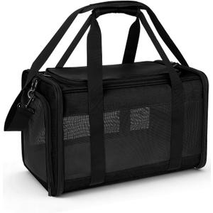 Hipubby Cat Carrier Dog Carrier for Pets Up to 16 Lbs, Soft-Sided Pet Travel Carrier for Cats and Small Dogs, Airline Approved Pet Carrying Case with Shoulder Strap & Removable Mat - Black