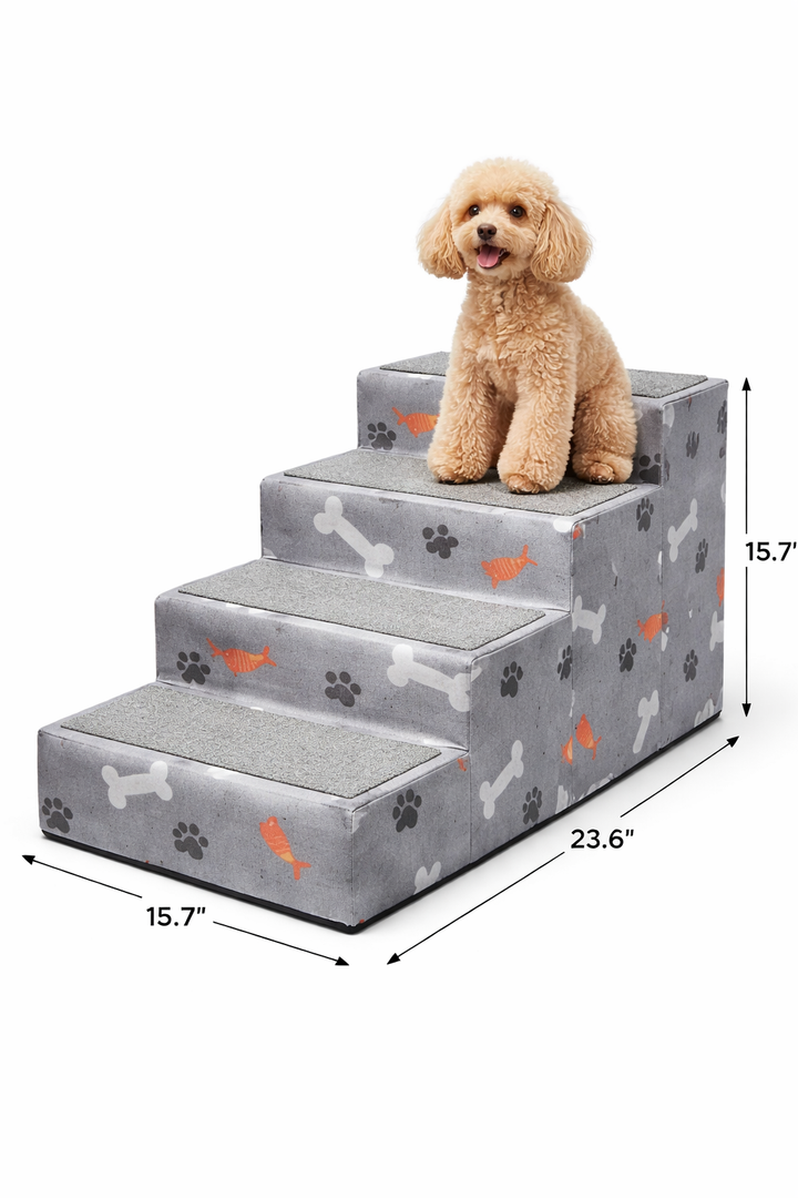 Dog Stairs for Small Dogs 15.7" H, 4-Step Gentle Incline Pet Step for Couch Sofa, Non-Slip Right-Angle Dog Ramp for Puppy Doggie Senior Cats, 15.7x23.6x15.7 Inch