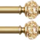 2 Pack Curtain Rod 32 to 58 Inches (2.6-4.8ft), USFOOK 7/8 inch Telescoping Splicing Curtain rods for Windows 20 to 54 Inch, Luxury Gold Decorative Drapery Rods for Home with Translucent Finials (32-58"(2 Pack))