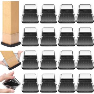 16PCS Furniture Sliders for Carpeted Floors, Extra Large Chair Leg Sliders for Carpet & Hardwood, Square Teflon Chair Glides Magic Super Sliders Covers Furniture Pads(Clear, Fit 1.5"-2")