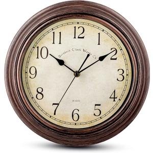 Bernhard Products Vintage Wall Clock Silent Non Ticking - 12 Inch Quality Quartz Battery Operated Decorative Brown Clock for Home Kitchen Living/Dining Room Office Decor, Easy to Read, Rustic Bronze