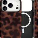 Magnetic for iPhone 17 Pro Case Cute Tortoise Shell Phone Case, Leopard Print Shockproof Slim TPU and Hard PC Protective Cover Fit for MagSafe Designed for Women Girls, Brown Amber