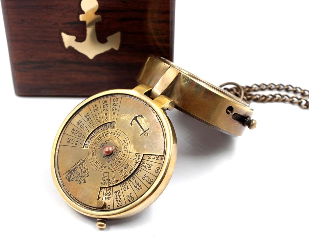 Pocket Calendar Compass  Engraved Brass Nautical Compass for Camping, Travel, Boating, and Home Decor  Gifts for Kids, Teens & Family