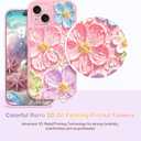 for iPhone 15 Plus Case Wallet Crossbody with Card Holder,Retro Oil Painting 3D Flower Case with Wrist Strap&360Ring Stand [Screen Protector+Camera Lens Protector] Flip Phone Cover,Rose Gold