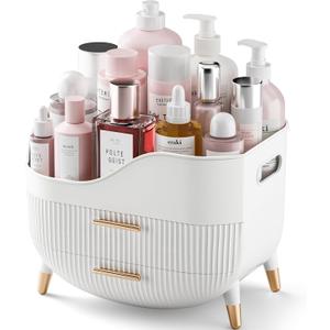 Makeup Organizer with Drawers, Skincare Organizer for Vanity, Storage Box with Handle, Large Cosmetic Display case for Dresser, Bathroom Countertop (White)