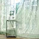 Sage Green Lace Curtains 45 Inch Length 2 Panels Set Rustic Leaf Floral Pattern Short Lace Curtains for Kitchen Window, Rod Pocket Privacy Farmhouse Green Vintage Lace Caf Curtains, 42 x 45 Inch