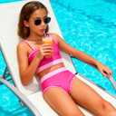 Funnycokid Girls Size 10 Swimsuit Two Piece Bathing Suit Kids Hotpink 9-10 Adjustable Straps Bikini Sets with Chest Pad Swimwear (Pink) 10Y