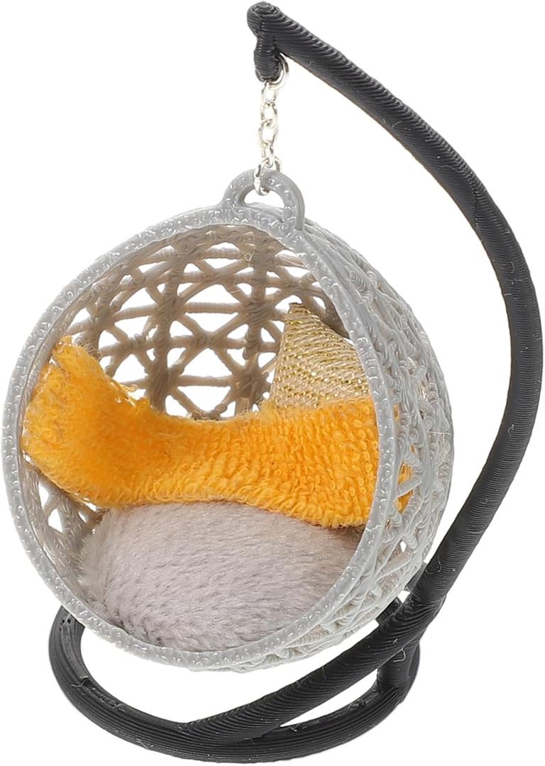 Toyvian Mini Doll Swing Chair Miniature Hanging Chair with Cushion, Blanket and Pillows Mini Dollhouse Accessory for Dollhouse DIY Model Decor