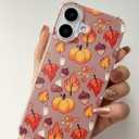 Fall Leaves Pumpkin Acorns Phone Case Compatible with iPhone 17, Aesthetic Autumn Halloween Phone Cover for iPhone 17, Cute TPU Bumper Phone Case