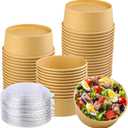 50 Pack 25 oz Kraft Paper Bowls with Lid, Paper Salad Bowls, Disposable Food Container, To Go Food Container for Party, Salad, Soup, Ice Cream