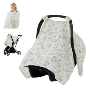 Blissful Diary 2-in-1 Muslin Baby Car Seat Cover, Multi-use Nursing Cover for Breastfeeding, Breathable Infant Car Seat Cover Canopy - Botanical Leaf Blissful Diary 2-in-1 Muslin Baby Car Seat Cover, Multi-use Nursing Cover for Breastfeeding, Breathable Infant Car Seat Cover Canopy - Botanical Leaf