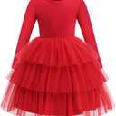 Arshiner Toddler Tutu Dress Girls Long Sleeve Fall Winter Tiered Formal Party Tulle Dresses for Kids 2-6Y (4T)