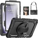 SEYMAC Case for Samsung Galaxy Tab A9+/ A9 Plus Case 11" 2023 (SM-X210/X216/X218), Heavy Duty Shockproof Protective Case with Screen Protector, Rotating Stand and Hand/Shoulder Strap, Black