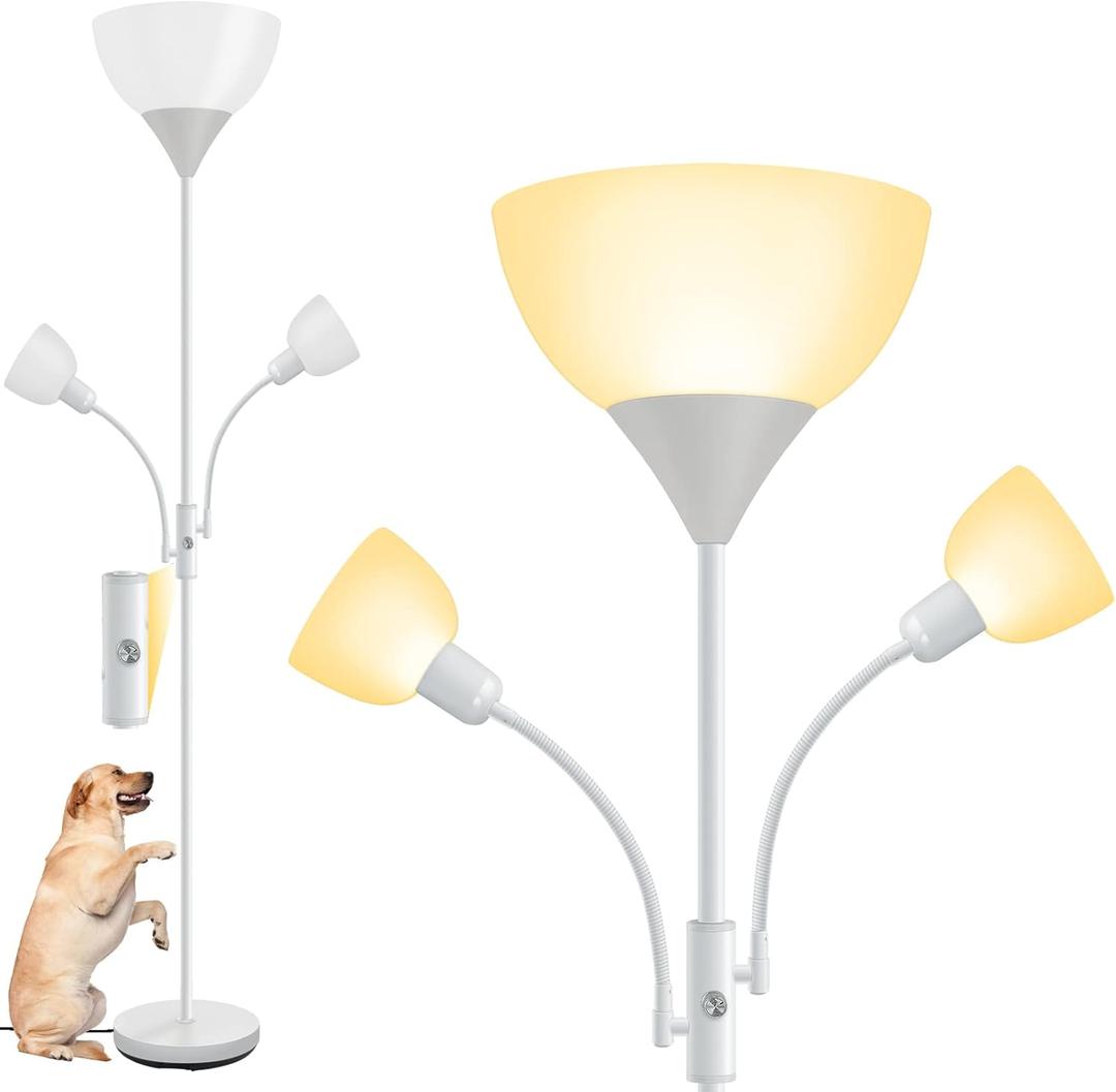 Floor Lamps for Living Room, Standing Lamp, 9W Torchiere Floor Lamps with 4W Reading Lamps, 2700K LED Beads, 50,000hrs Lifespan, Rotary Switch, Bright 71" Tall Stand up Light for Bedroom, White (White Torchiere Floor Lamp)