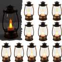 12Pcs Mini Lantern Decorative with Flickering LED Candle, 6Inch Small Western Lantern for Table Centerpiece, Vintage Hanging Candle Holders for Western Halloween Camping Party Decor (Brown)