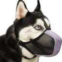 Mayerzon Dog Muzzle, Patented Mesh Soft Muzzles for Large Medium Small Dogs Poodle Husky Doberman Labrador Retriever for Scavenging Grooming Biting Chewing, Breathable Reflective Mussel with Collar (M-(Snout:9"-10"), Black/Purple)