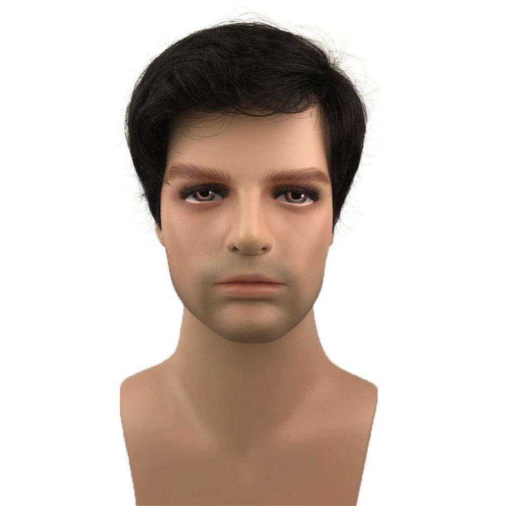 Aimole Mens Wigs Short Black Straight Hair Synthetic Full Wig(2 Black)