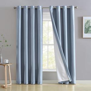 HLC.ME Jefferson Faux Silk Semi Sheer Light Filtering Microfiber Lined Grommet Lightweight Window Curtains Drapery for Bedroom, Dining Room & Living Room, 2 Panels (54 x 84 Inch, Dusty Blue)