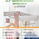 Heshecein Wall Mounted Collapsible Clothes Drying Rack - 5 Stainless Steel Rods, Folding Indoor/Outdoor Laundry Rack for Clothing and Towels - White, 31.5" Wide